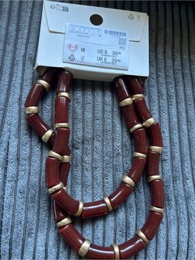 Zara Brown and Gold Chunky Tube Bead Necklace